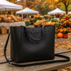 NEW Tory Burch Mcgraw Black Leather Small Carryall Tote/Shoulder/Crossbody Bag